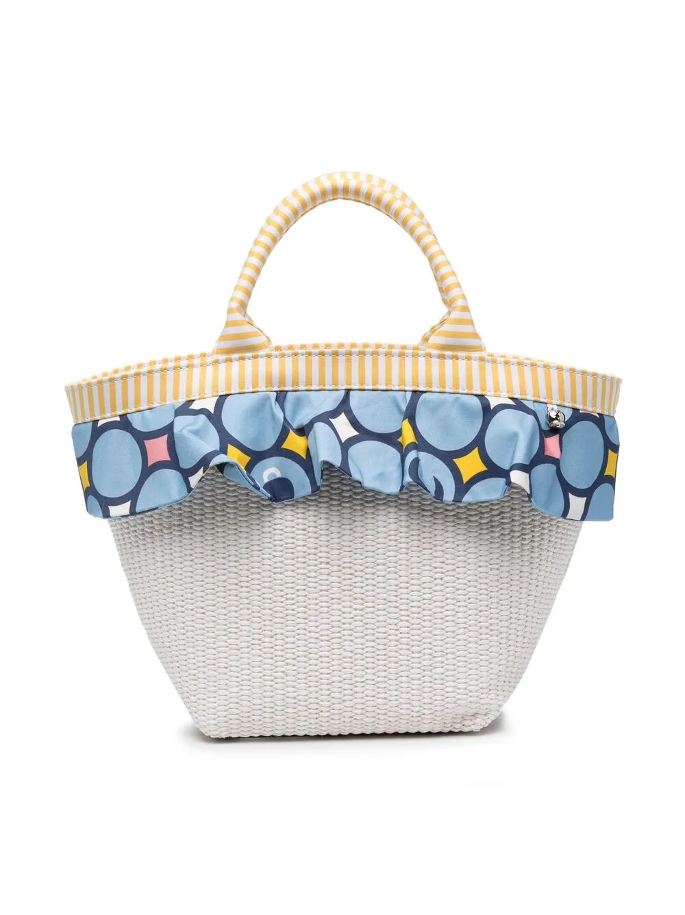 Simonetta Kids' Ruffle Trim Woven Beach Bag In White