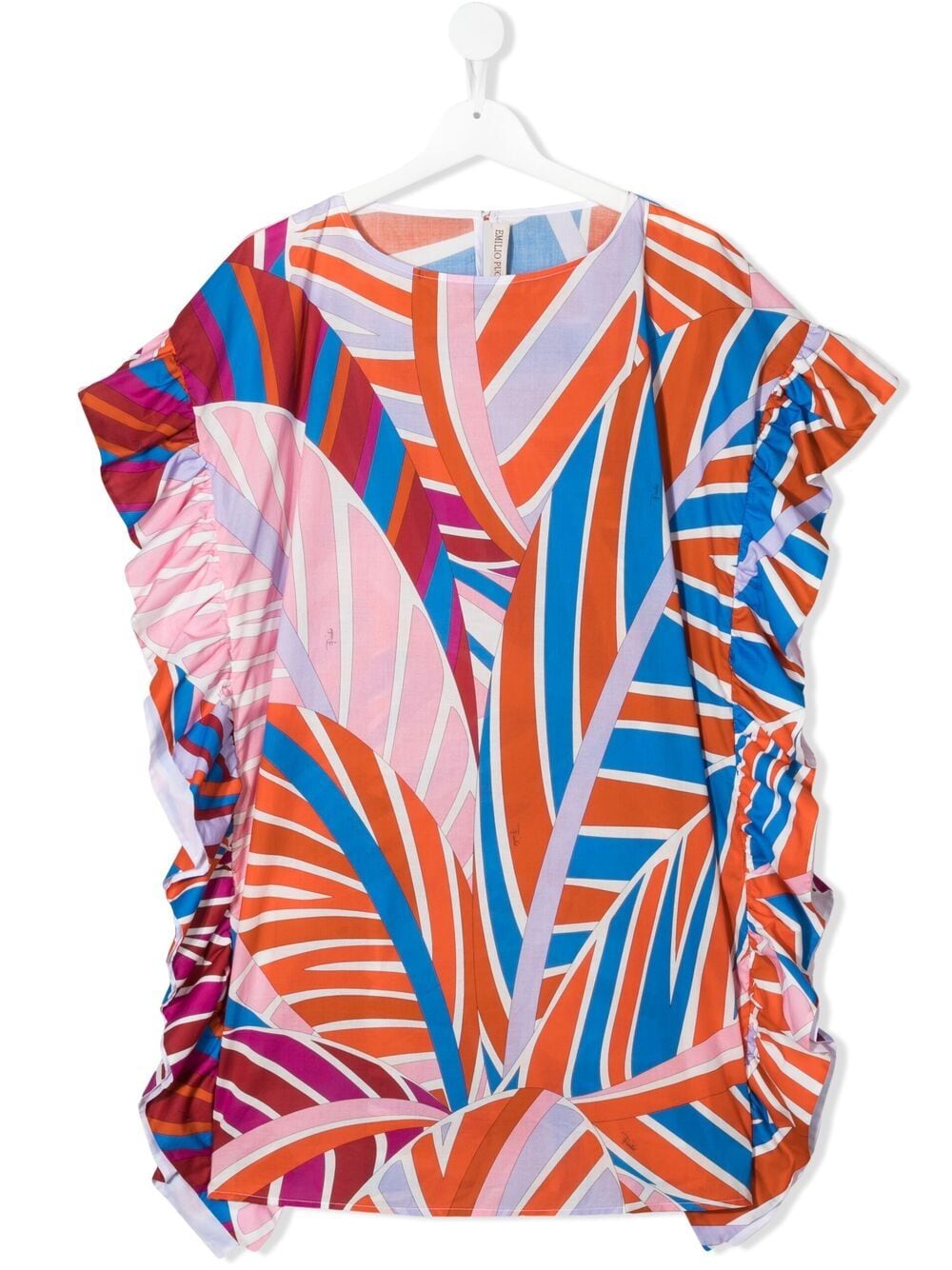 Emilio Pucci Junior Kids' Ruffled Abstract Leaf-print Top In Blue