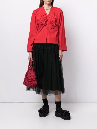 V-neck ruffle-front blouse展示图