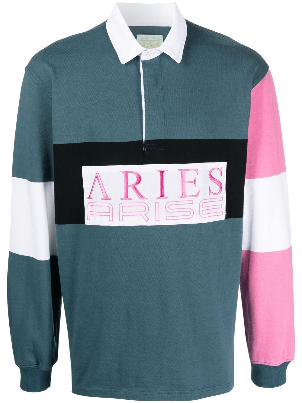 ARIES EMBROIDERED-LOGO COLOUR-BOCK RUGBY SHIRT