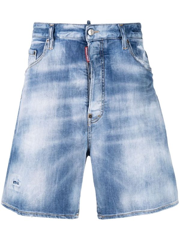 Dsquared2 blue stonewashed distressed denim shorts for men |  S71MU0614S30342 at 