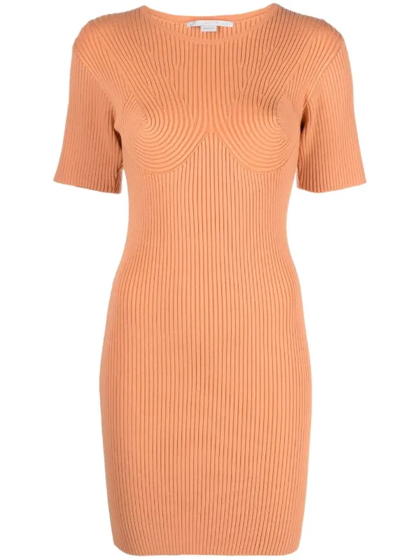 orange ribbed bodycon dress Orange Ribbed Sweetheart Neck Midi Dress  PinkBlush