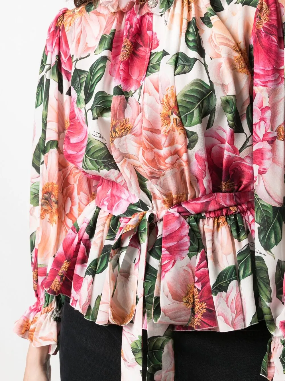 фото Dolce & gabbana рубашка с оборками и принтом camellia