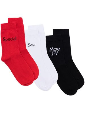 Red Farfetch Clothing Underwear Socks Pack of three intarsia-logo socks 