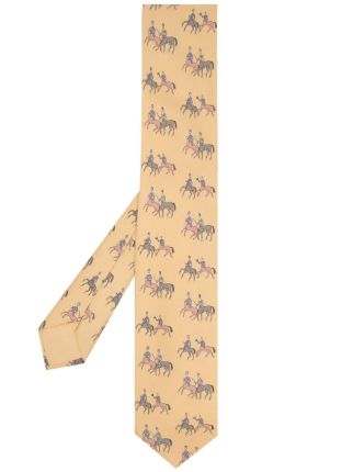 Hermès Brown Horse Print Silk Tie