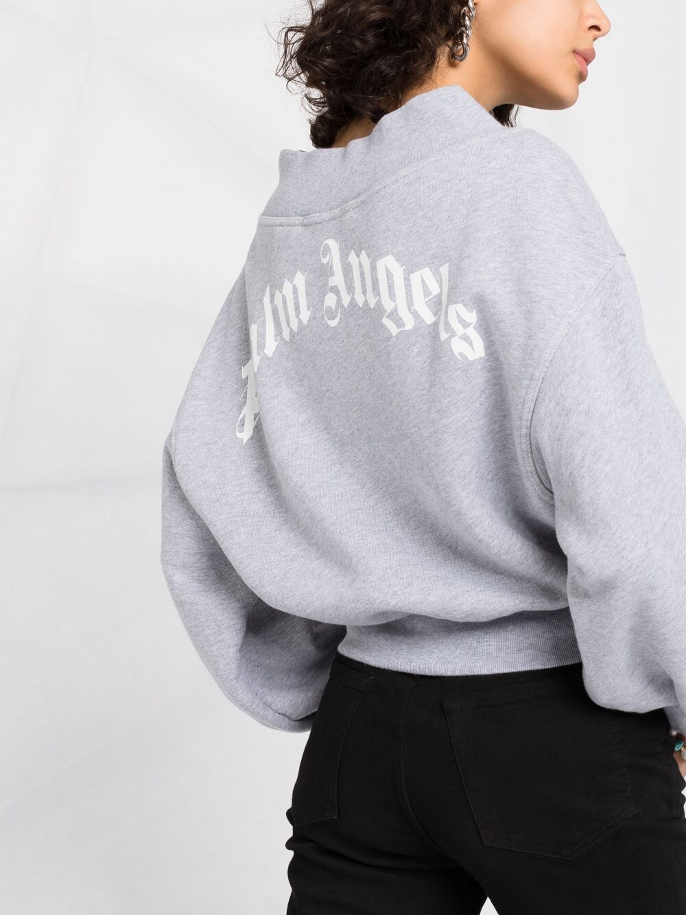 Shop Palm Angels V-neck Logo-print Sweatshirt In Grey