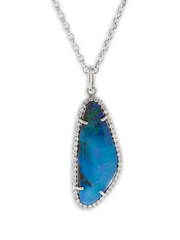 Irene Neuwirth 18k White Gold Boulder Opal and Diiamond Pendant in Silver