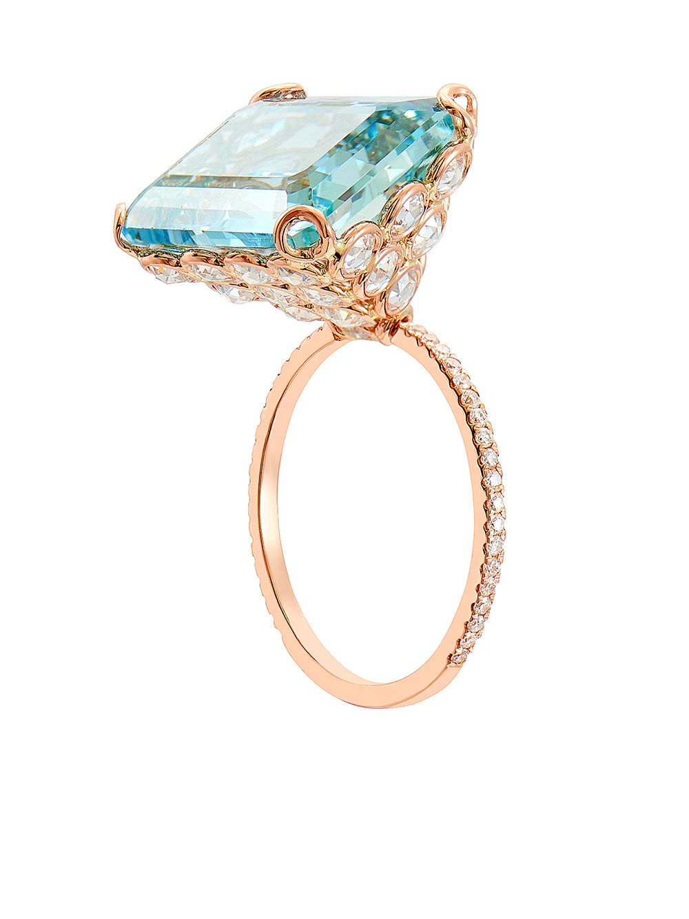 фото Lito кольцо из розового золота с бриллиантами и аквамарином