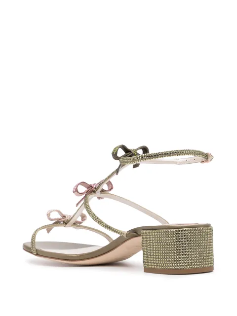 Shop RenÃ© Caovilla bow-detail heeled sandals with Express Delivery - FARFETCH