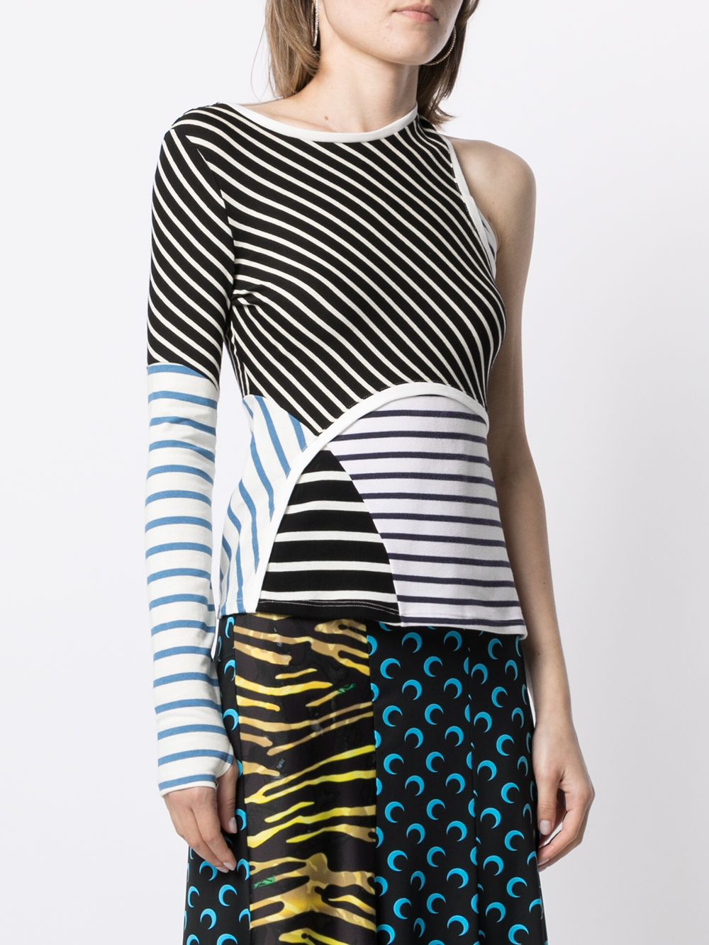 Shop Marine Serre Contrast-stripe Cut-out Top In Black