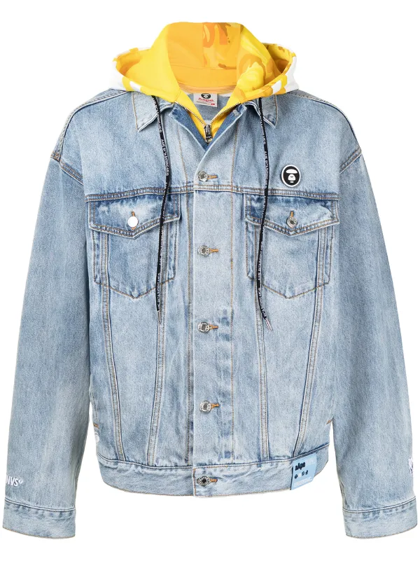 Jean jacket with sweatshirt sleeves hot sale and hood