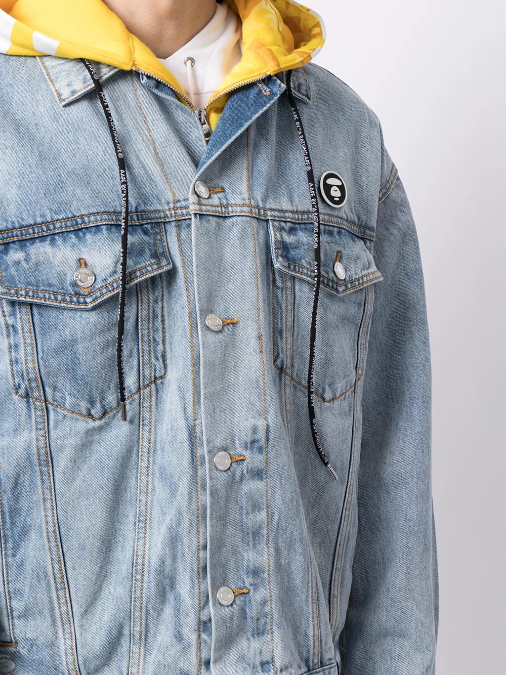 Shop Aape By A Bathing Ape Hood-layer Denim Jacket In Blue