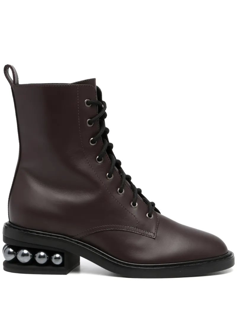 dark brown leather combat boots