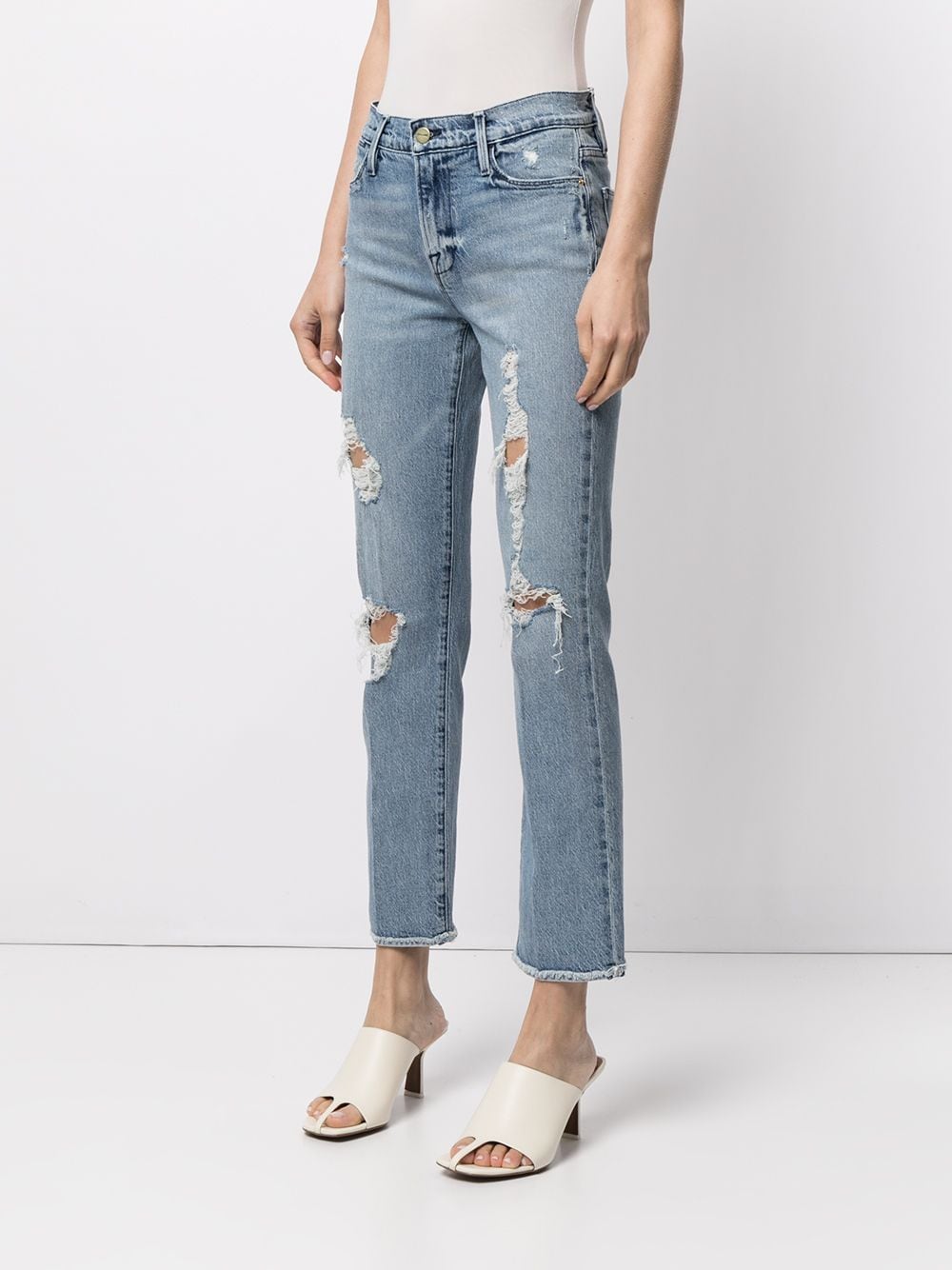 Shop Frame Ripped Slim-fit Jeans In Blue