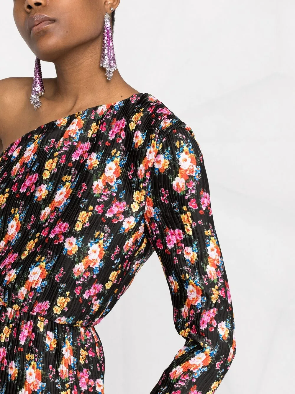 фото Msgm платье на одно плечо с цветочным принтом