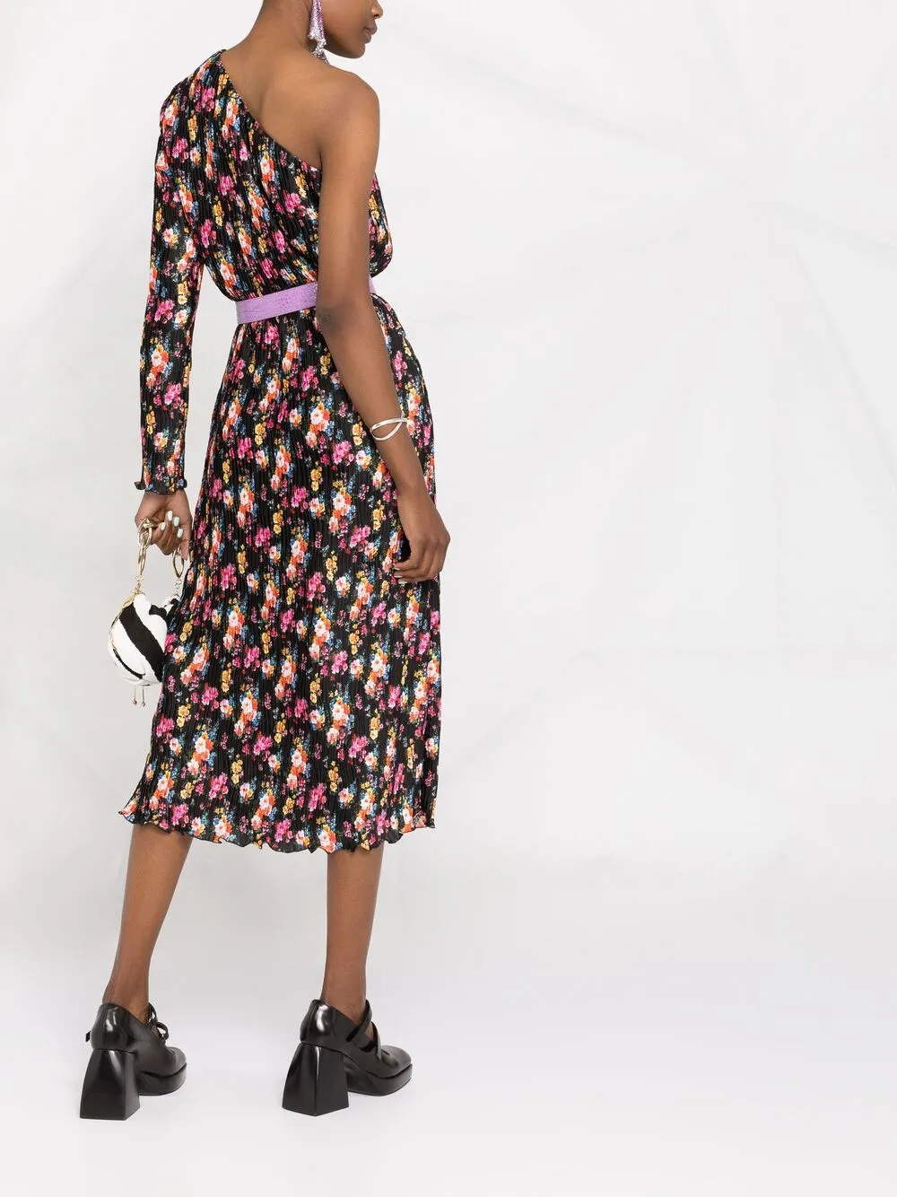 фото Msgm платье на одно плечо с цветочным принтом