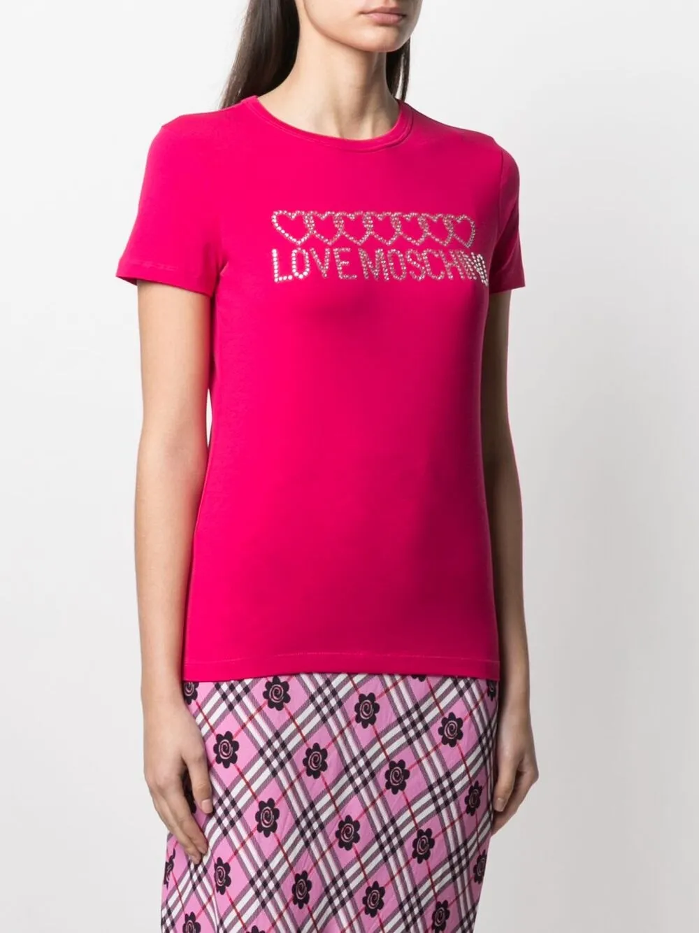 фото Love moschino футболка с логотипом и стразами