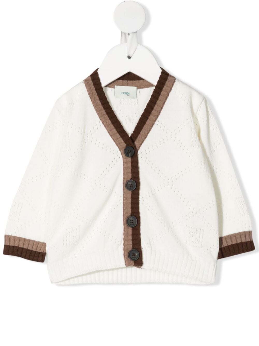 Fendi Babies' Pointelle-knit V-neck Cardigan In Neutrals