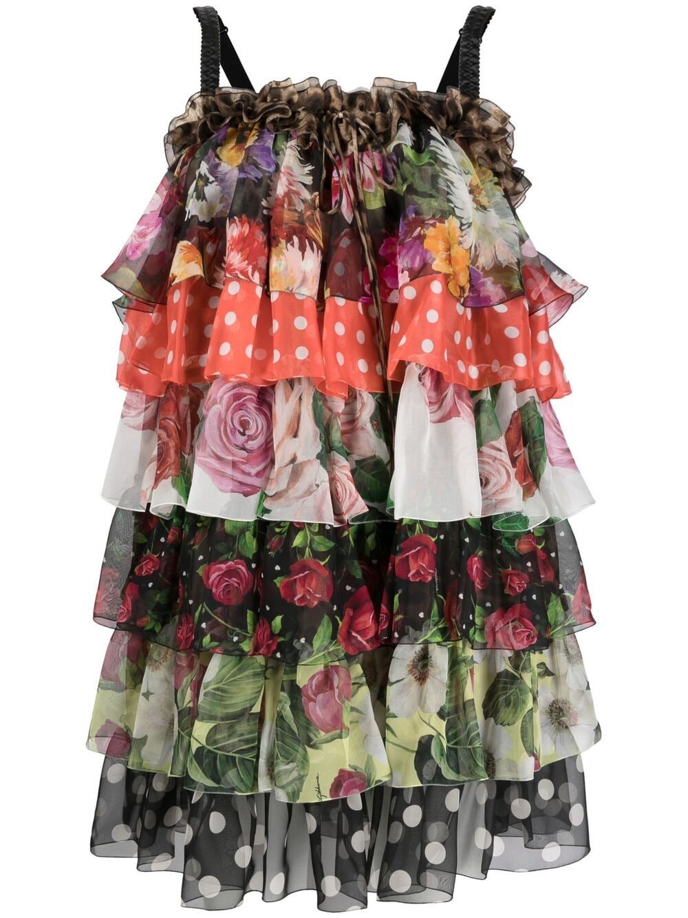 Dolce & Gabbana Mixed-print Flounce Chiffon Mini Dress In Multicolour
