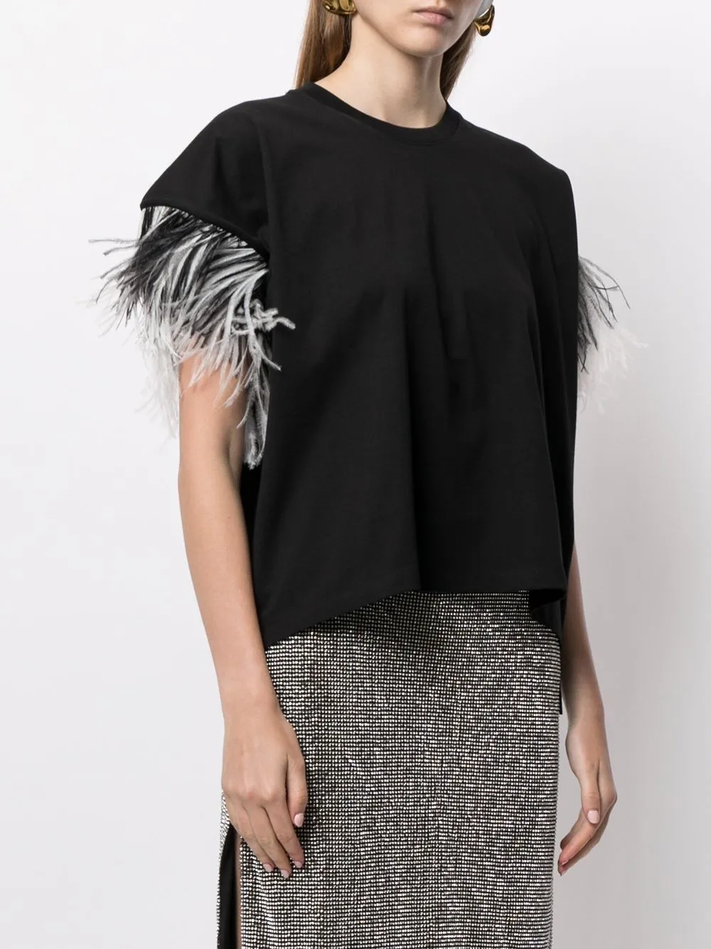 Christopher Kane футболка с перьями  CFWTS553MEDIUMWEIGHTJERSEYBLACK Фото 3