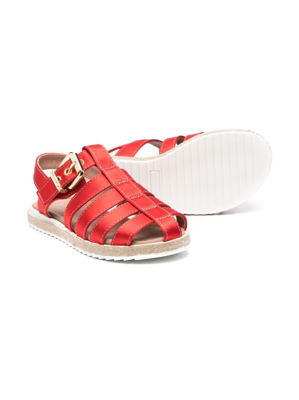 Shop Marni Metallic-effect Buckle-fastening Sandals In Red