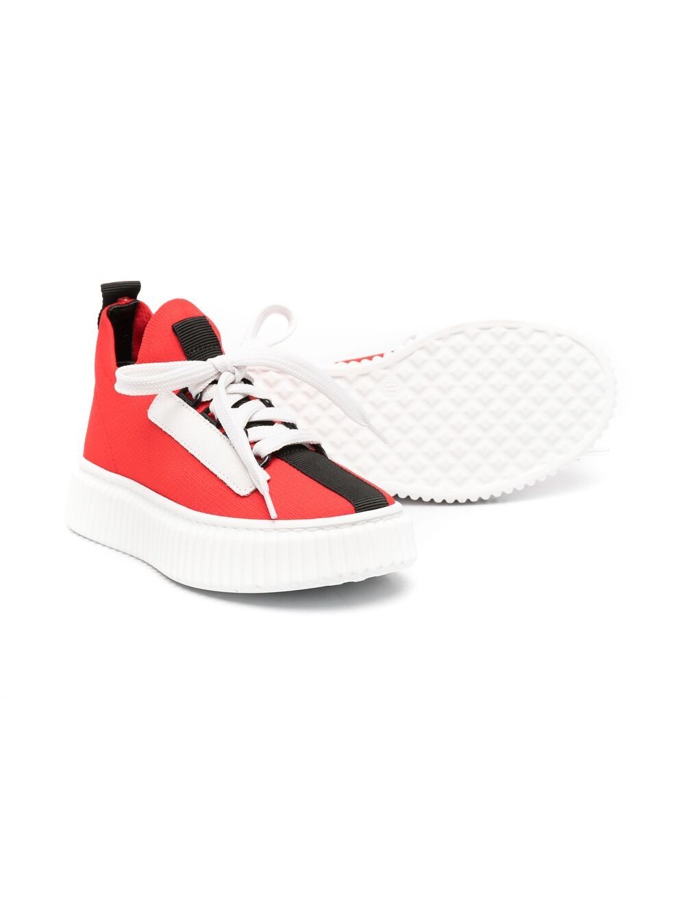 Shop Marni Stripe-detail Lace-up Sneakers In Red