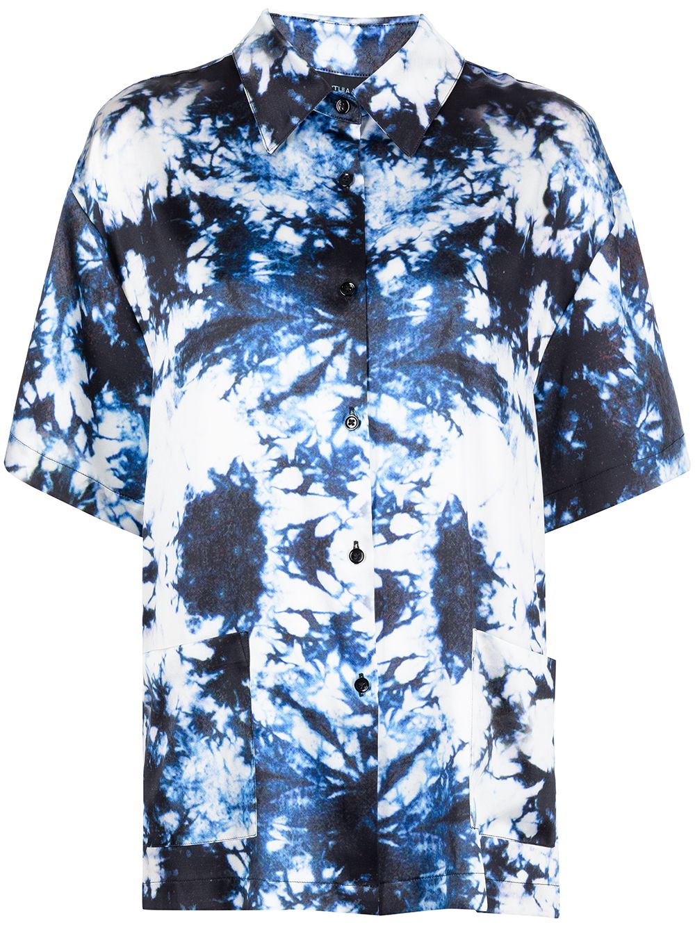 Cynthia Rowley Tie-dye Shortsleeved Silk Shirt In Blue