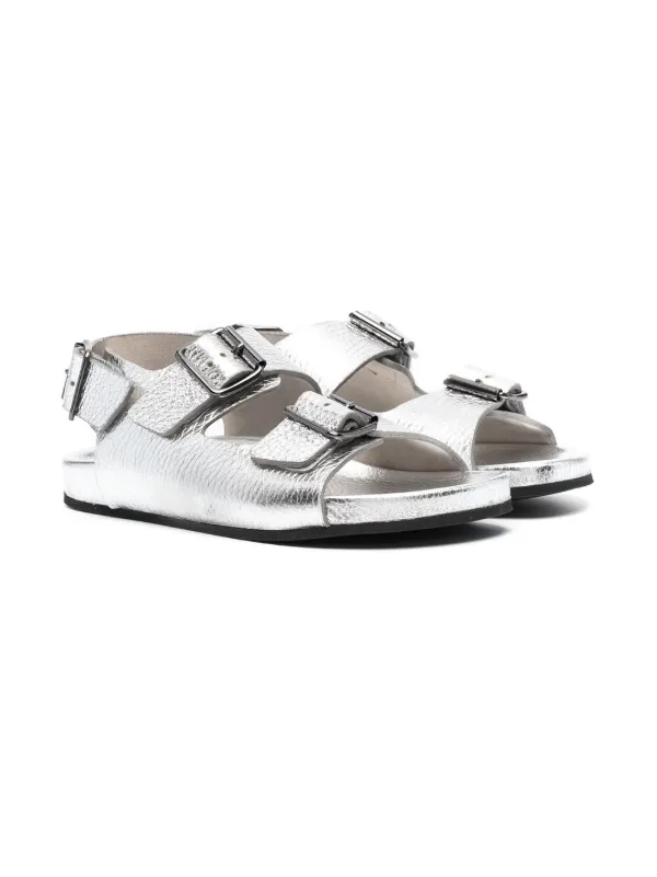 silver double strap sandals