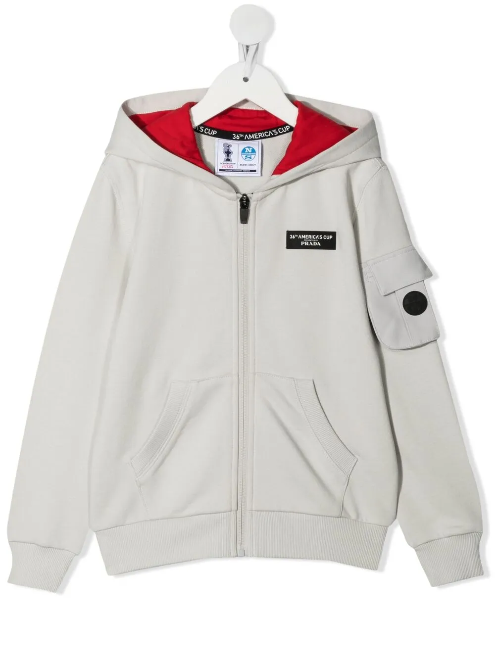North Sails X Prada Kids' Logo Patch Zip-up Hoodie In Grey ModeSens