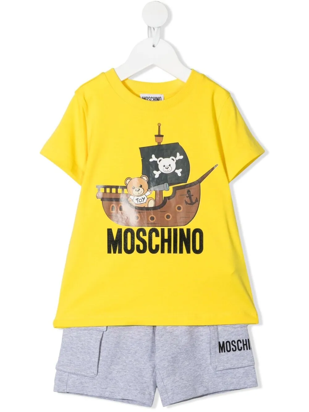 Moschino Kids' Teddy Pirate-print Short Set In Yellow