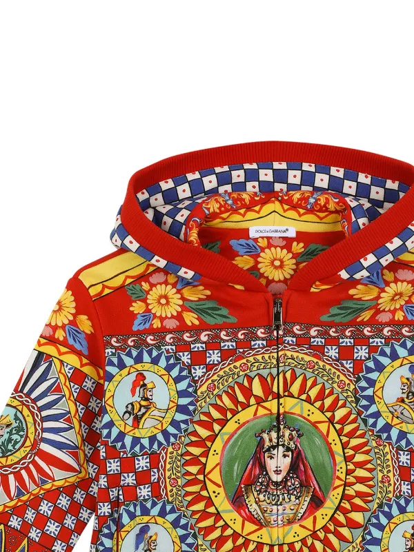 Dolce & Gabbana Kids Carretto-print zip-up Hoodie | Red | FARFETCH