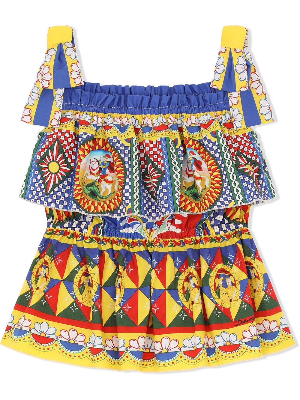 Dolce & Gabbana Kids Carretto-print tiered poplin top - Blue