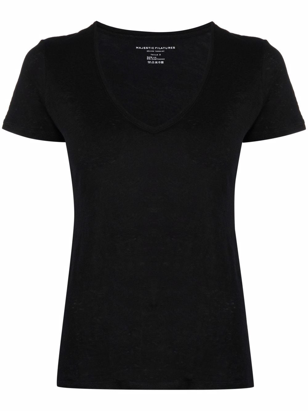 Shop Majestic Scoop Neck Linen-blend T-shirt In Black