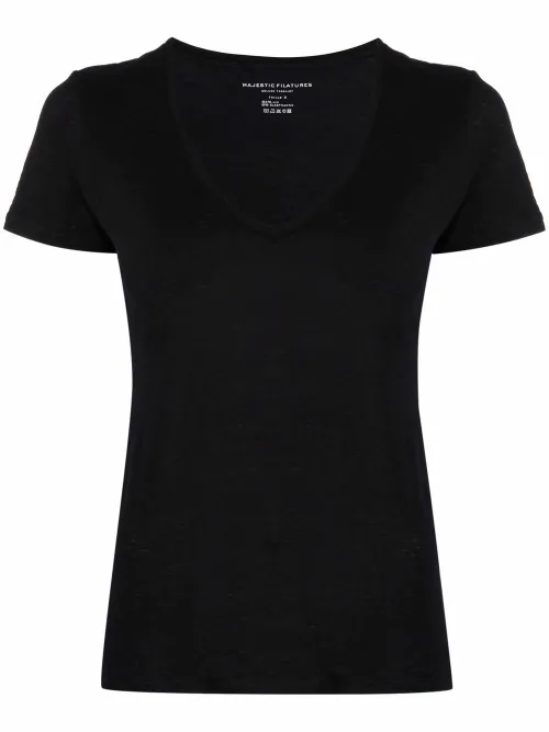 T-shirt en lin à encolure dégagée - Majestic Filatures - Modalova