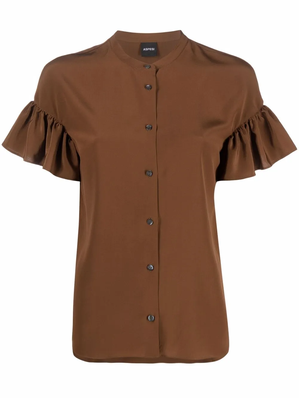 Aspesi Ruffled Sleeves Silk Blouse In Brown