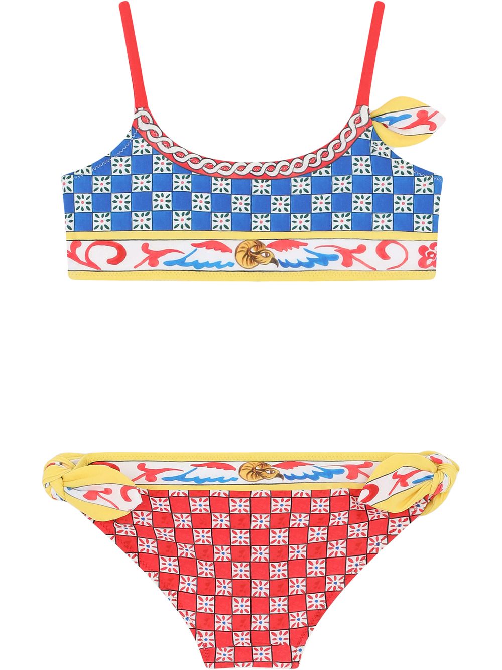 Dolce & Gabbana Kids Carretto-print tie-detail bikini - Blue