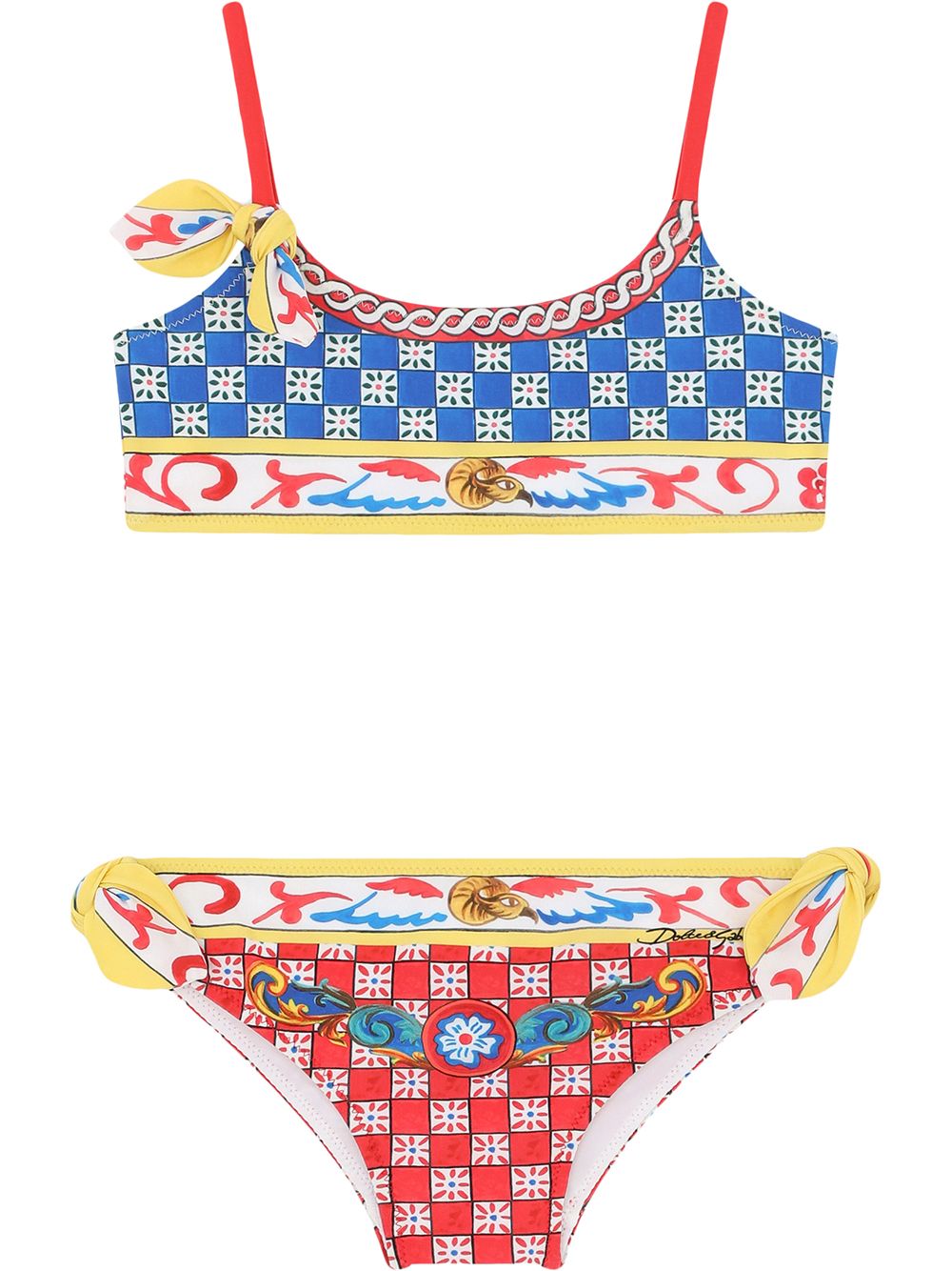 Dolce & Gabbana Kids Carretto-print tie-detail bikini - Blue