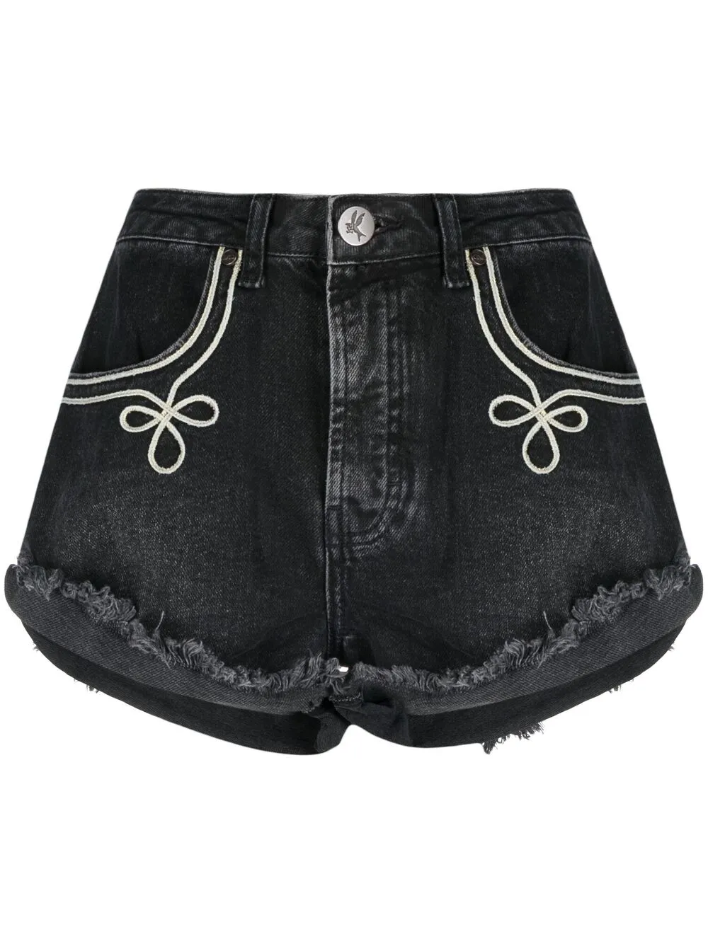 One Teaspoon Frayed-edge Denim Shorts In Black