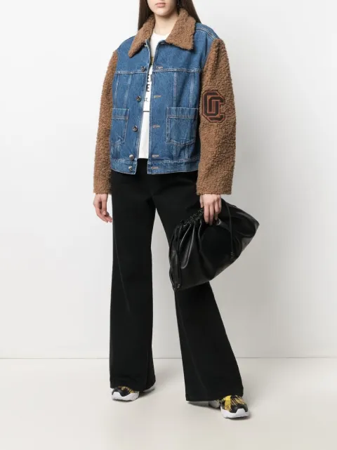 only teddy sleeve denim jacket