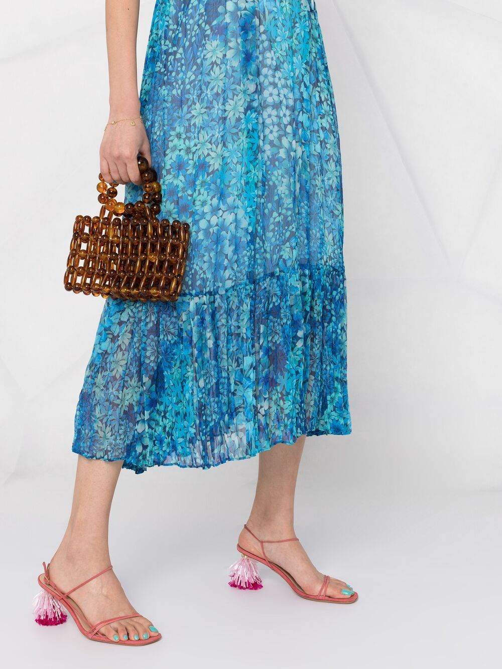 Shop Twinset Floral-print One Shoulder Dress In Blue
