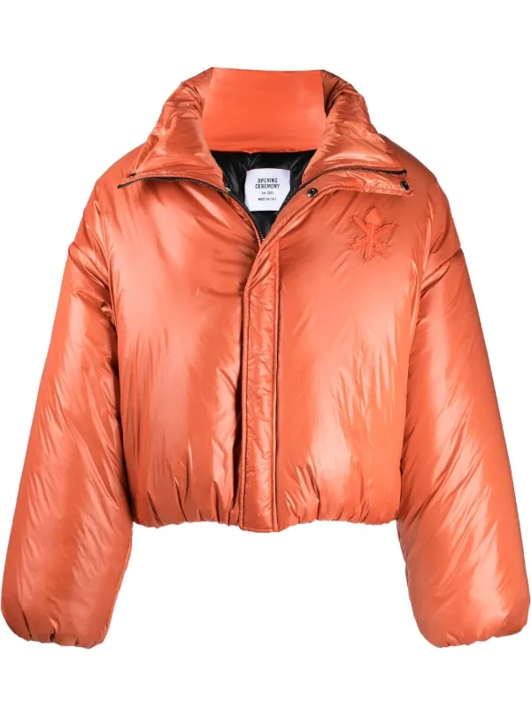 Orange vinyl puffer jacket Clearance