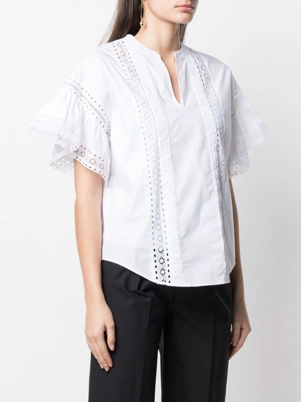  Twinset Broderie Anglais Flutter-sleeve Blouse - White 