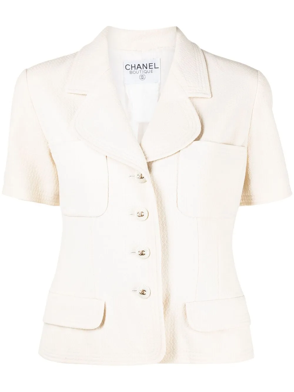 Pre-owned Chanel 1993 Short-sleeved Buttoned Jacket In Neutrals