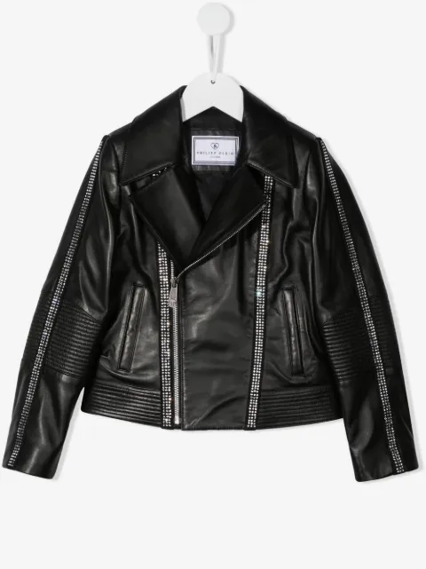 Philipp Plein Junior logo zipped biker jacket