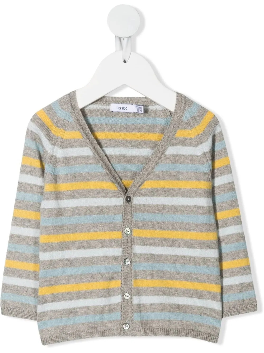 Knot Babies' Stripe-print V-neck Cardigan In Grey