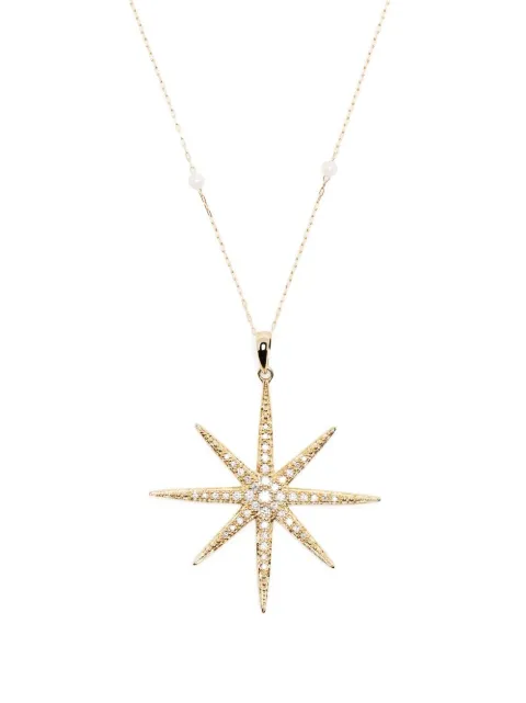 Mizuki 14kt yellow gold star diamond pearl chain necklace