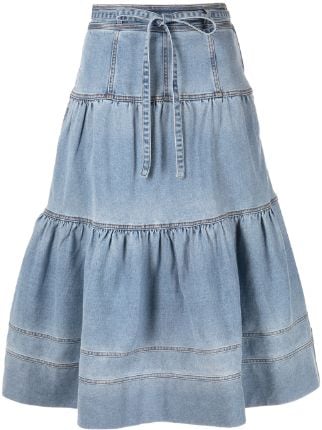 Blue Distressed tiered denim skirt Farfetch Women Clothing Skirts Denim Skirts 