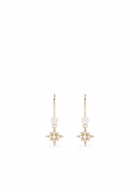 Mizuki 14kt yellow gold pearl diamond small star earrings