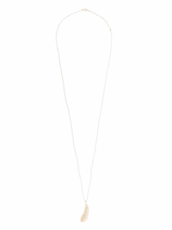 Mizuki 14kt Yellow Gold Long Dancing Pearl Large Diamond Feather Necklace |  Gold | FARFETCH PL