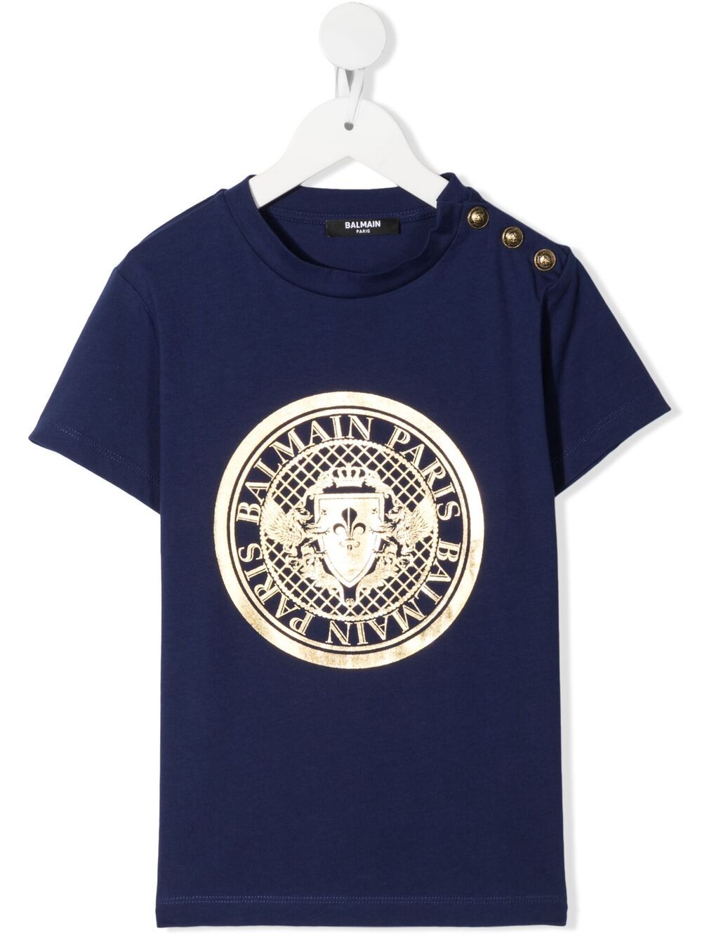 Balmain Kids' Medallion Logo Print T-shirt In Blue